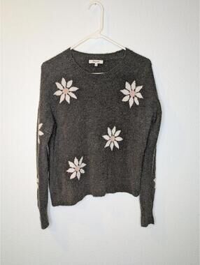 Madewell Gray Merino Wool Floral Sleeve Sweater Women’s Size S
